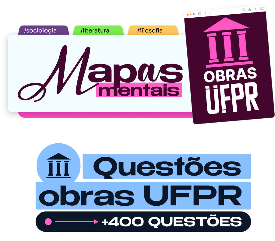 Mockup dos materiais Revisa UFPR: mapas mentais, obras UFPR e mais de 400 questões